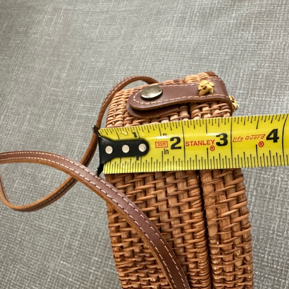 Wicker Round Rattan Woven straw bag Crossbody Purse Brown - Picture 11 of 13